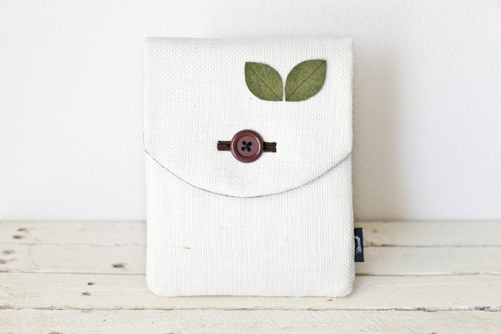 iPad Case - Natural Eco Burlap & Green Felt Leaves - Padded with Pocket
