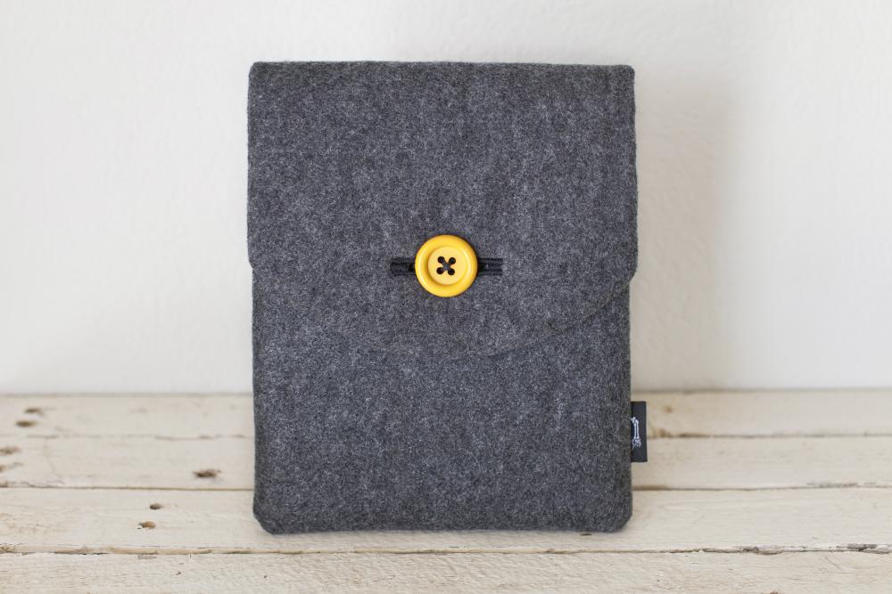 iPad Case - Grey Eco Wool Yellow - Padded with Pocket
