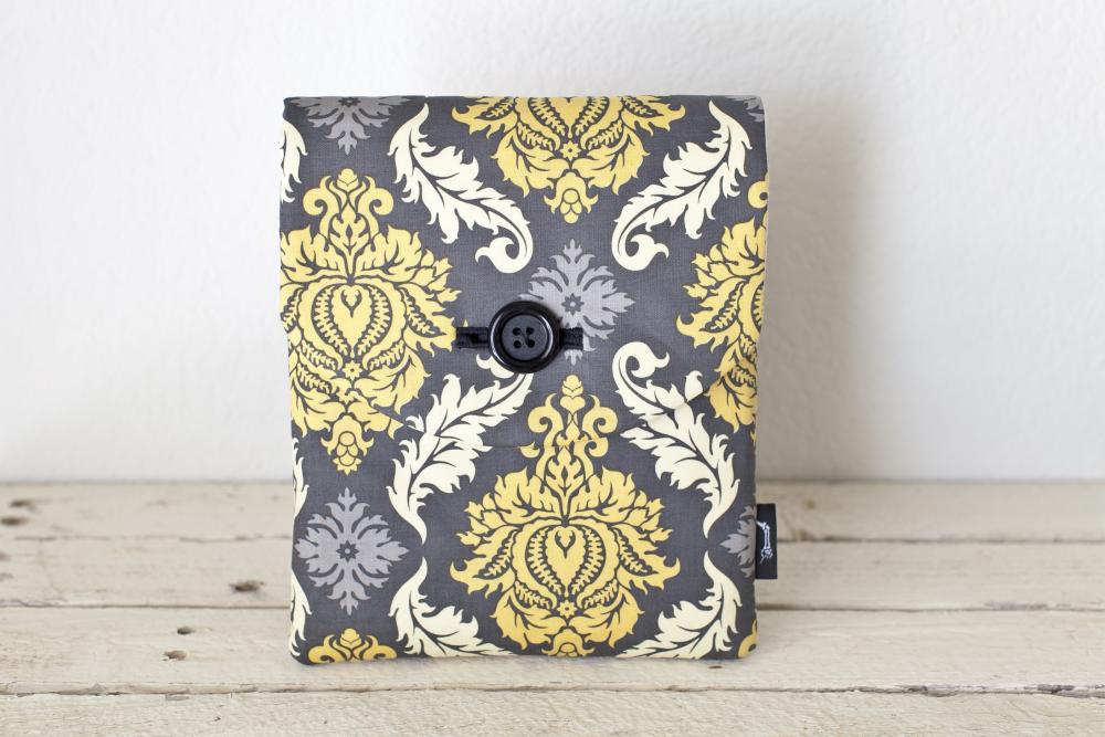 iPad Case - Grey Yellow Damask - Padded with Pocket