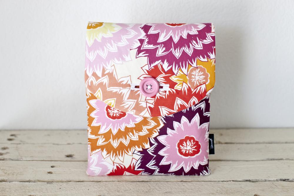 iPad Case - Floral Pink Peach Dahlias - Padded with Pocket